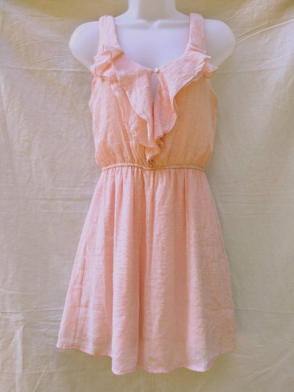 AS U Wish XS Pink Peach Ruffle Mini Dress Boho Beach Summer A Line Sleeveless